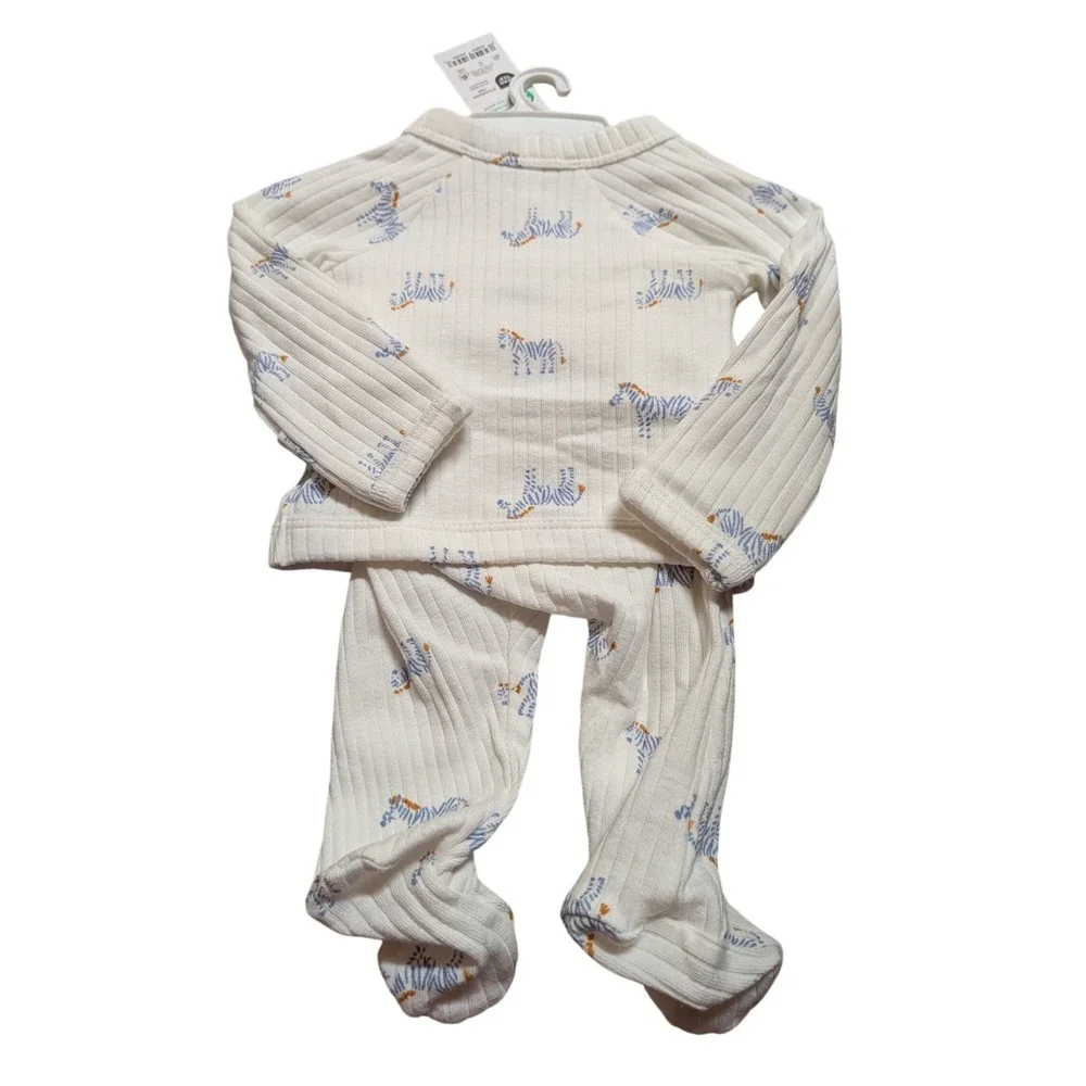 Carters Just One You Newborn Zebra Ribbed Kimono Top and Footed Pants Set White‎